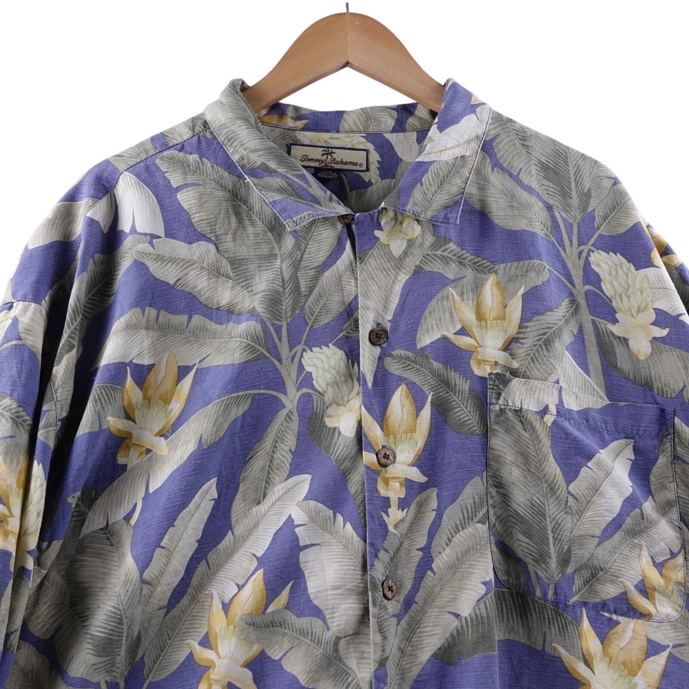 Tommy Bahama Mens XXL Loop Collar 100% Silk Tropical Floral Aloha Shirt